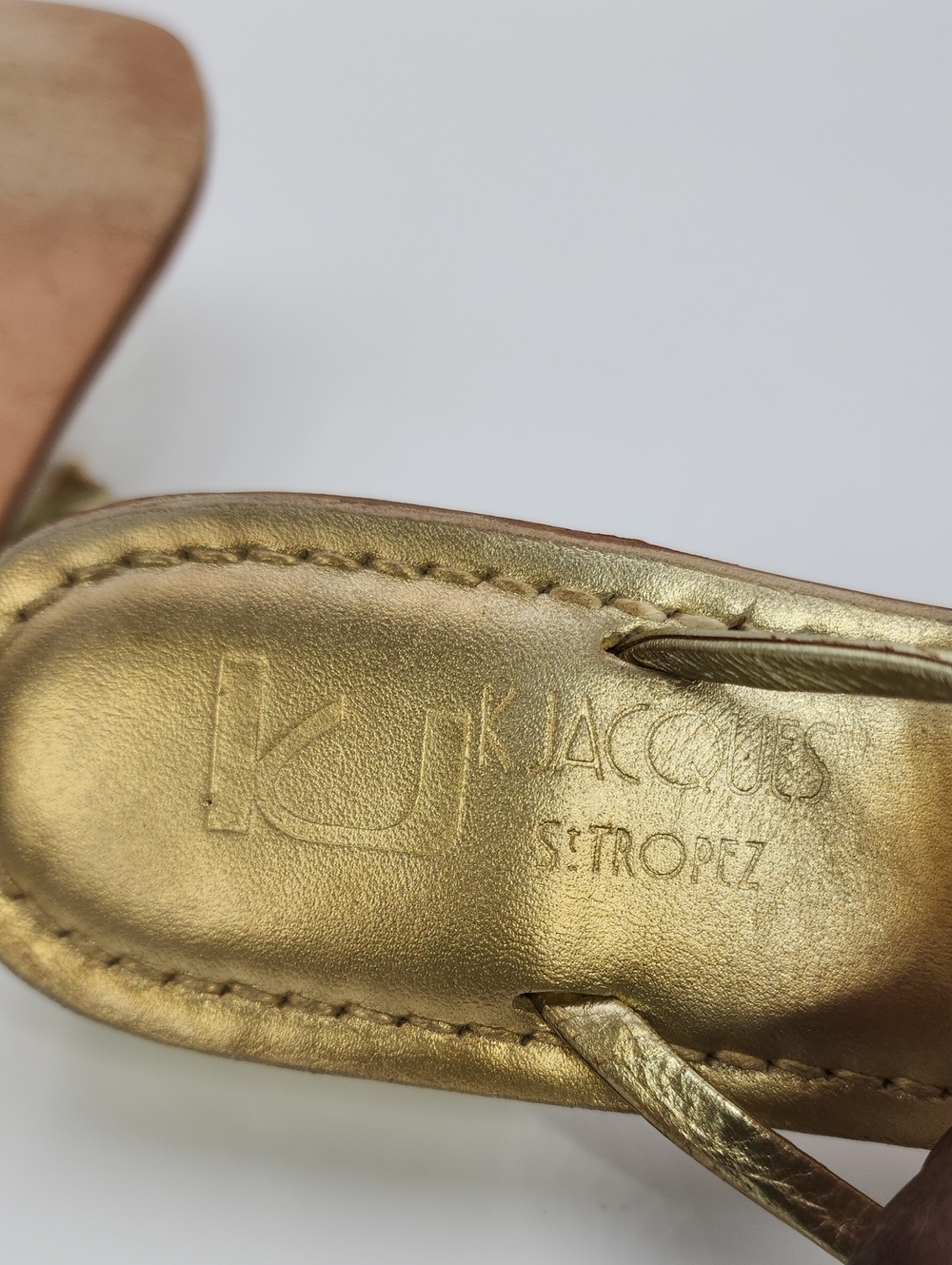 K.Jacques St. Tropez Gold Leather Crystal Embellished Sandals - Size 38 - Picture 13 of 13